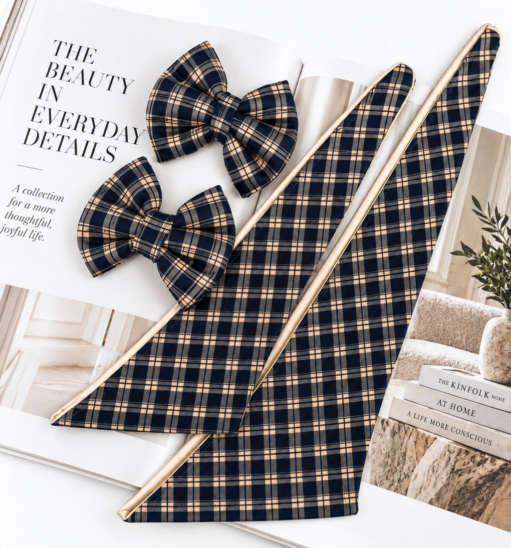 The Cambridge Collection | Plaid Dog Bandanna & Matching Bow