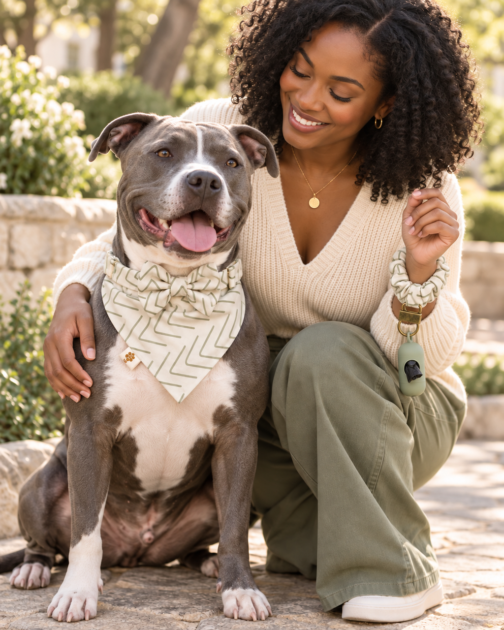 Sage Chevron Scrunchie Dog Bandanna Matching Set