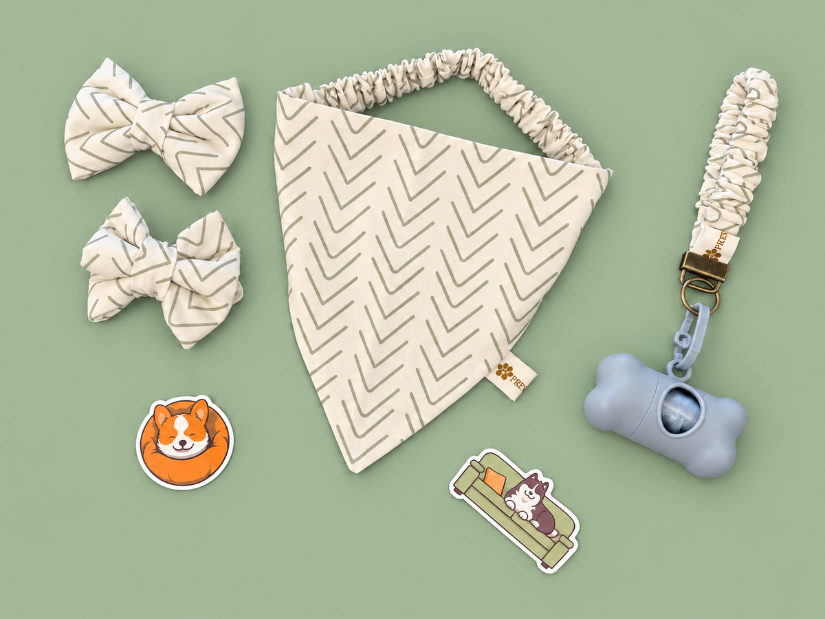 Sage Chevron Scrunchie Dog Bandanna Matching Set