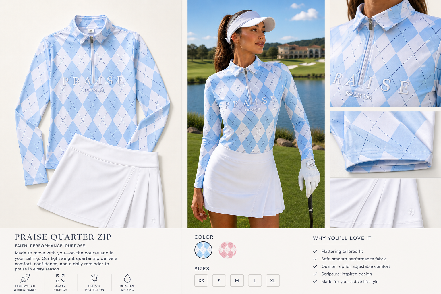 The Praise Argyle Zip™ | Premium Faith-Based Golf Top