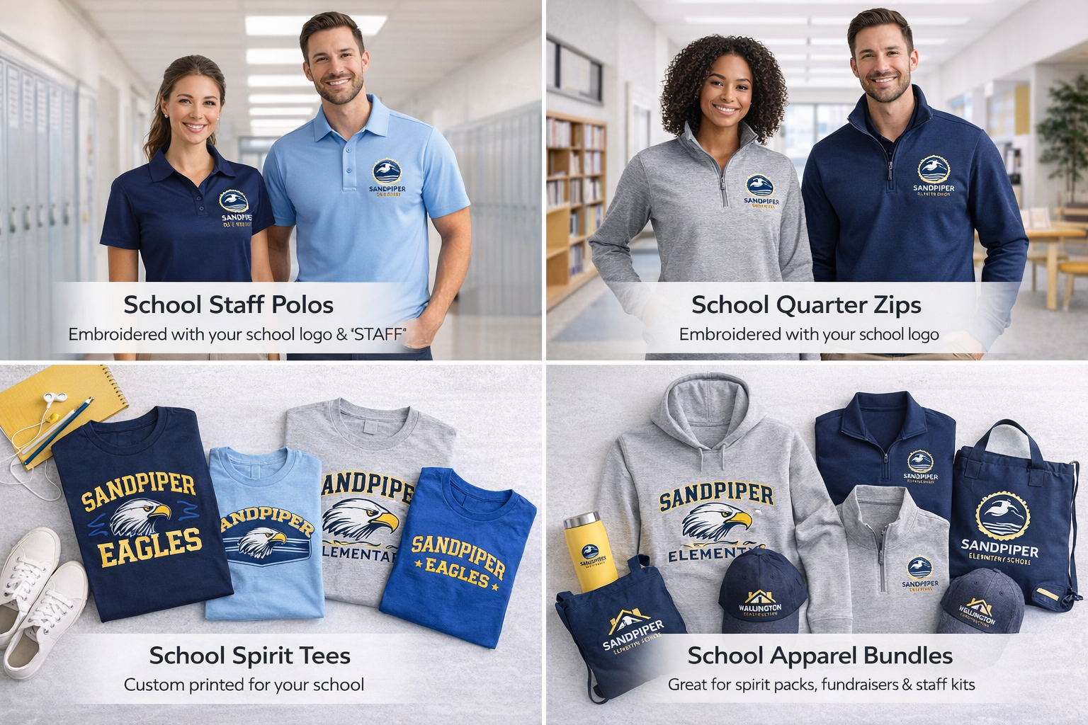 Custom School Staff Apparel Packages — Polos, Quarter Zips & Bundles